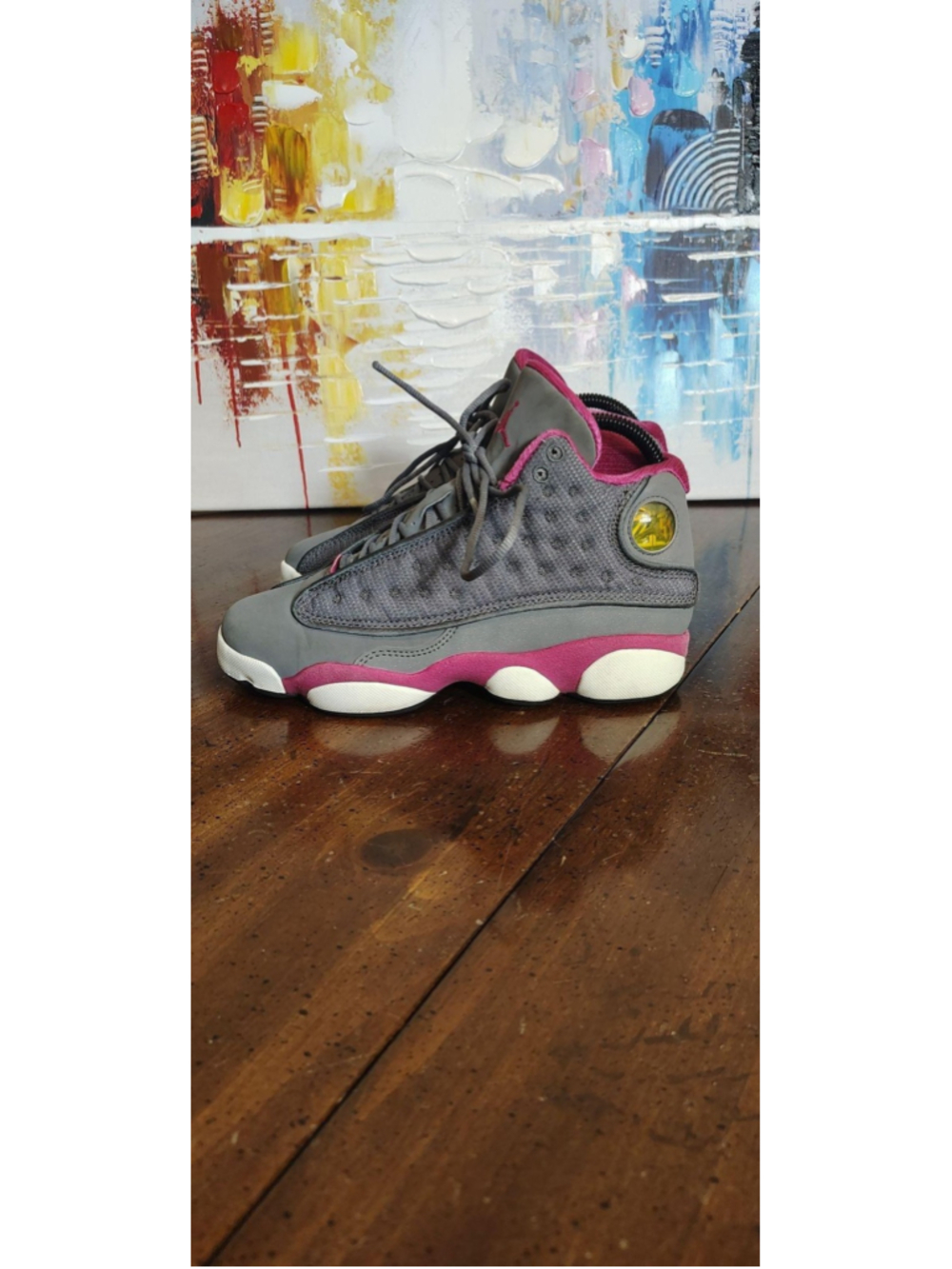 Air Jordan 13 Retro Shoes Youth Size 4.5Y Gray Pink Suede Sneakers 439358-029